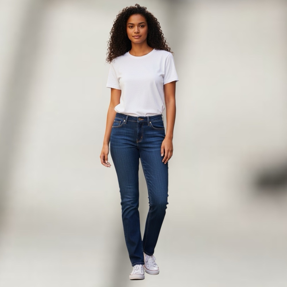 Seven7 Slim Jeans Womens 32 Blue Stretch Denim Mid Rise Bootcut Dark Wash EUC